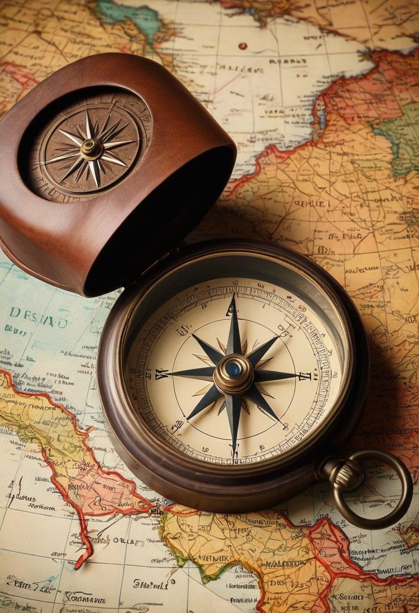 A beautifully arranged collection of travel mementos, including a vintage compass, colorful postcards, and unique trinkets from different cultures, all set against a world map background. Soft natural lighting highlights the textures and colors of each item, evoking a sense of nostalgia and adventure. The composition invites exploration and reminiscing about past travels. super-realistic. vibrant colors. warm tones.